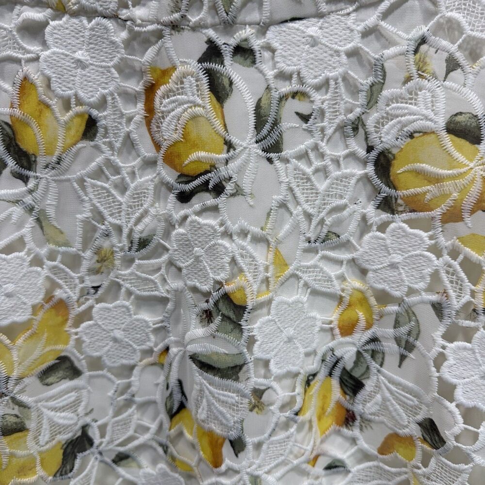WHITE HOUSE BLACK MARKET Size 2 Lemon Patterned Lace Overlay Strapless Dress - Picture 3 of 9